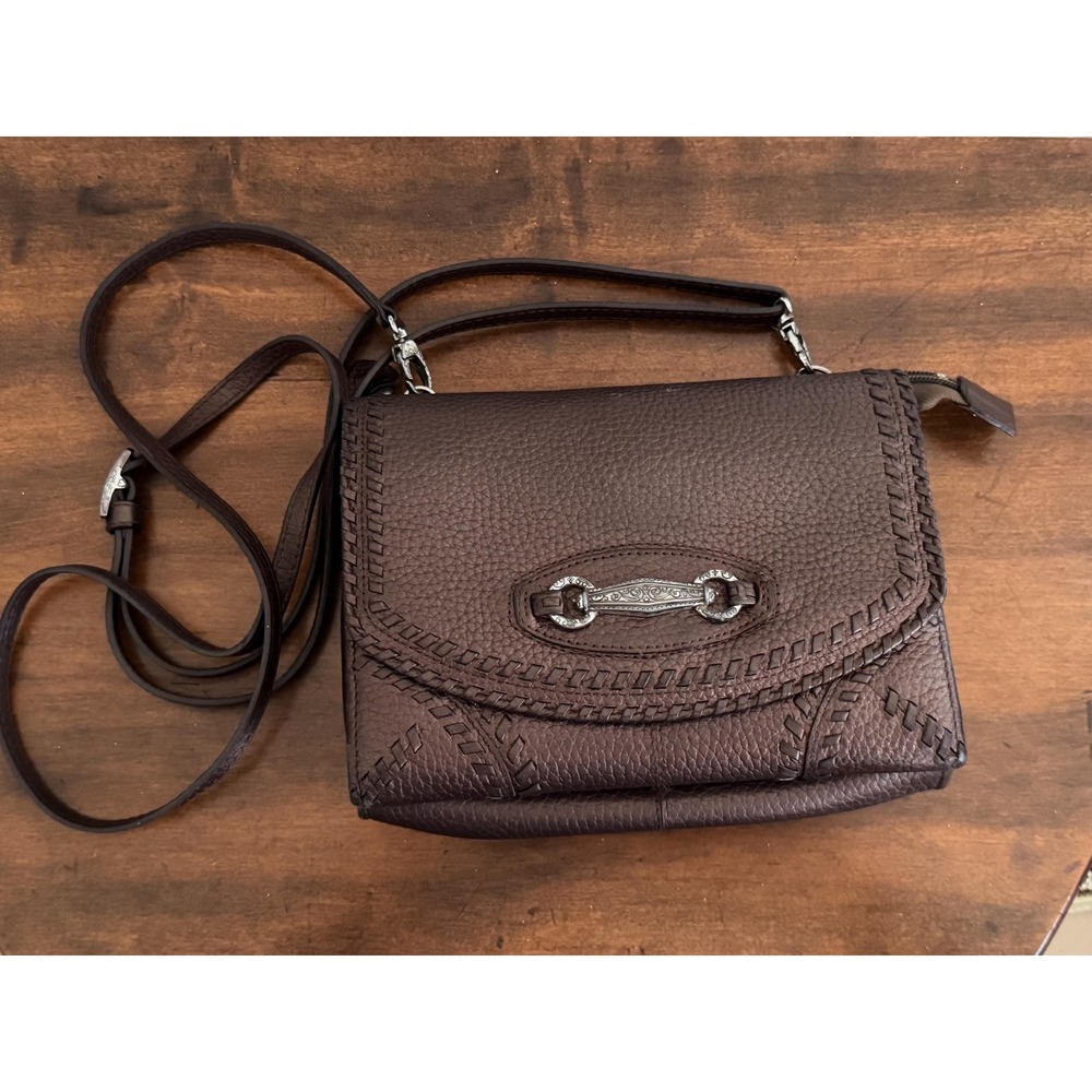 Vintage Brighton Brown Pebbled Leather Bifold Organizer Crossbody Bag